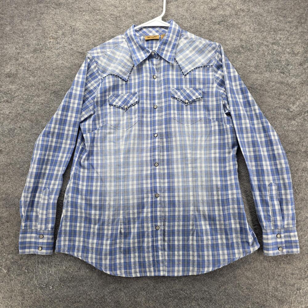 Wrangler Shirt Mens M Blue Plaid Long Sleeve Button Up Regular Fit Cotton